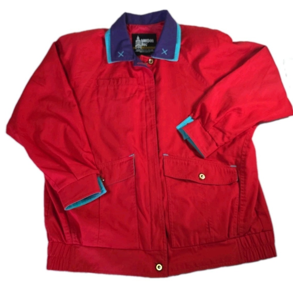 VTG 80s London Fog Colorblock Windbreaker Jacket Medium Red Purple Teal Retro